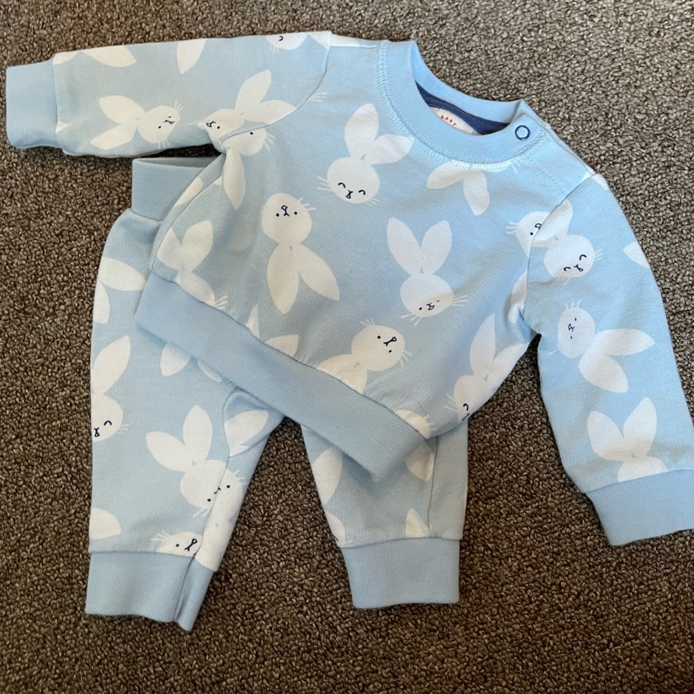 Blue Sweatsuit with White Bunnies